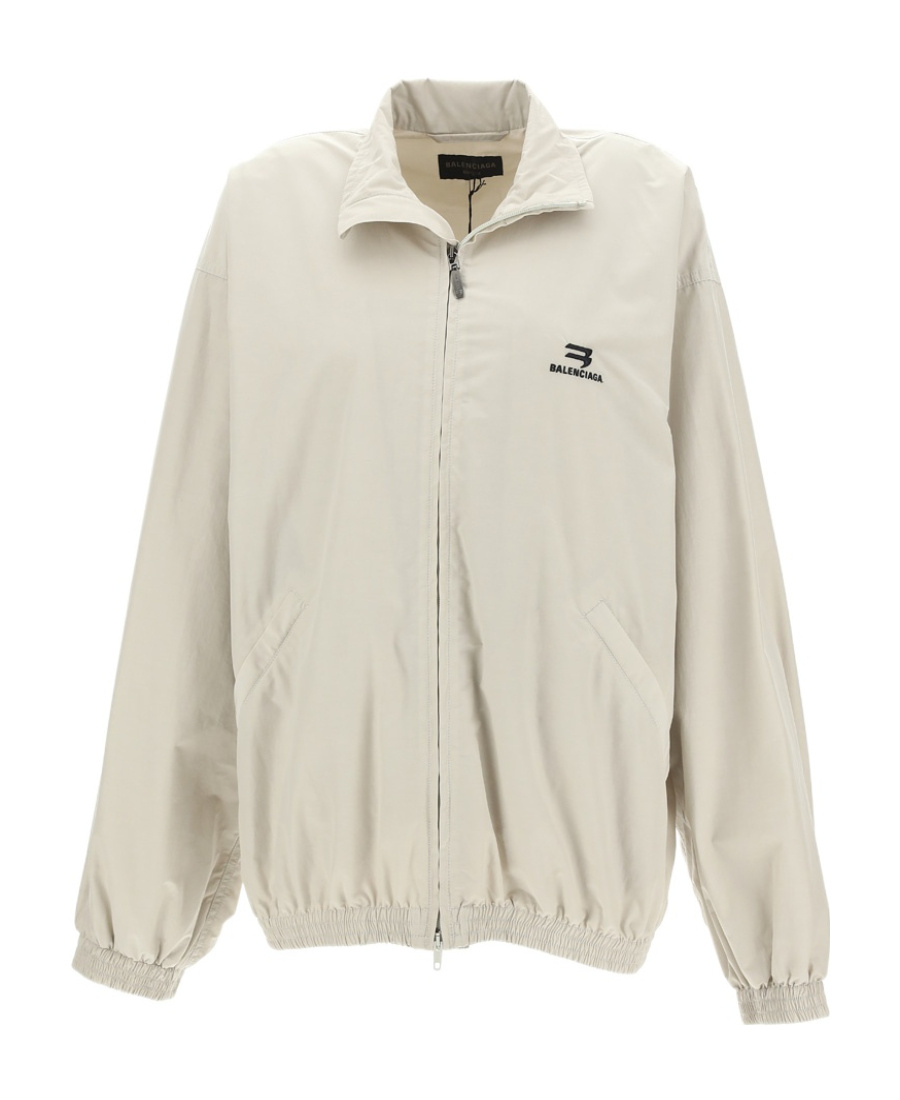 Balenciaga Logo-embroidered Zip-up Jacket In Nude