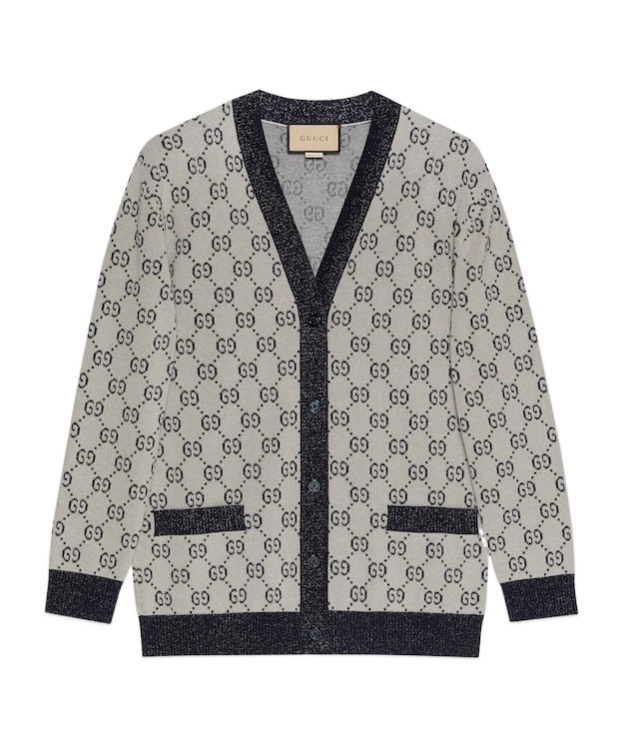 Gucci Gg Cotton Jacquard Cardigan In Gray