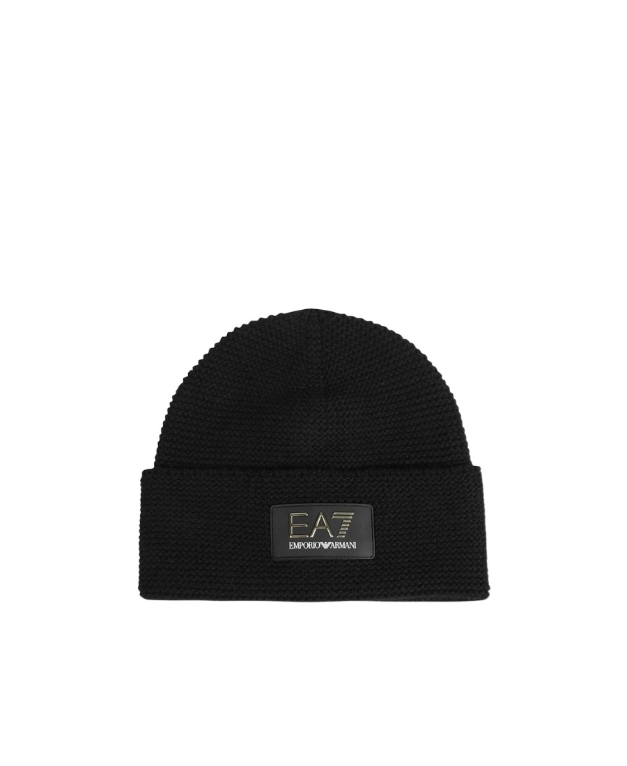 Ea7 Logo-patch Wool-blend Beanie In Black