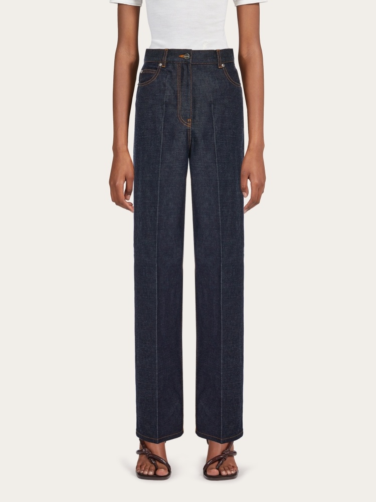 Ferragamo Straight Leg Denim Trousers In Black