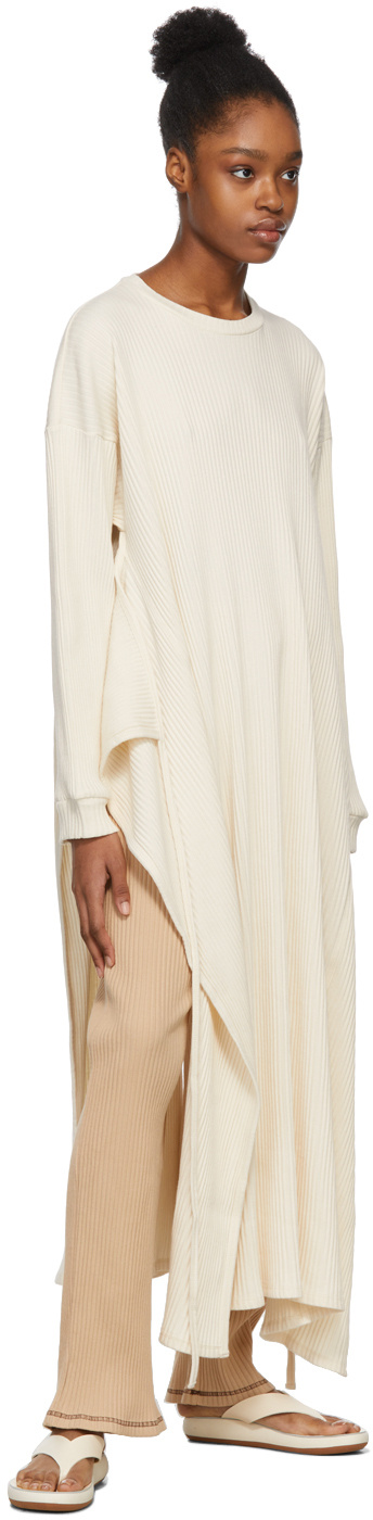 Baserange Long Sleeved Ribbed Midi Dress In White