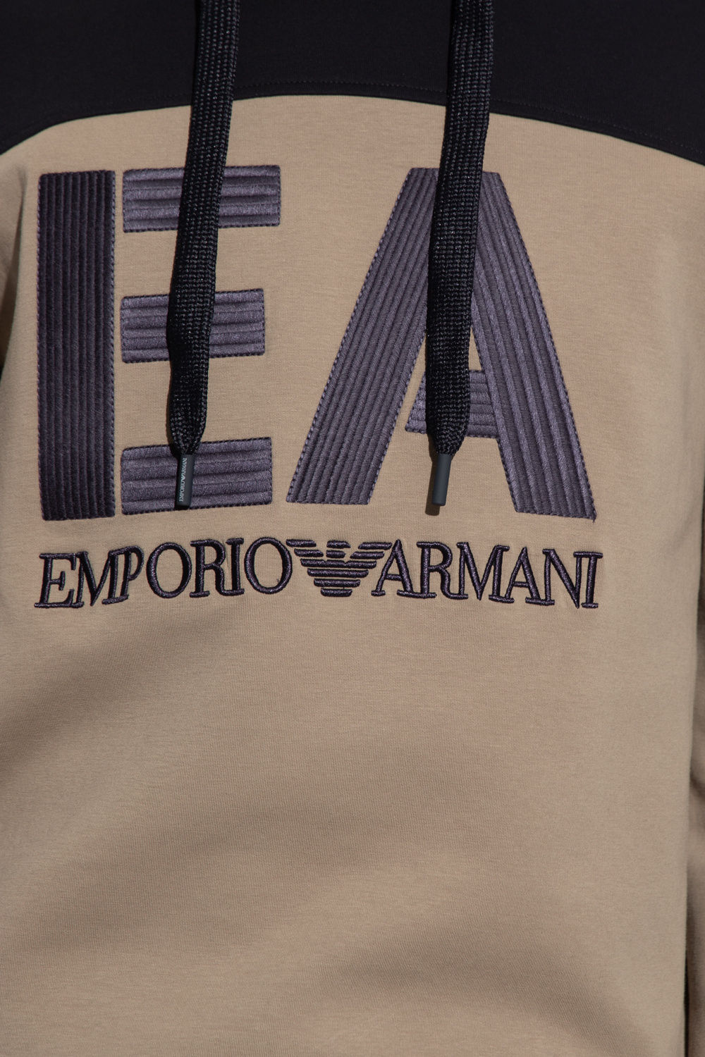 Emporio Armani Logo-embroidered Colour-block Hoodie In Nude