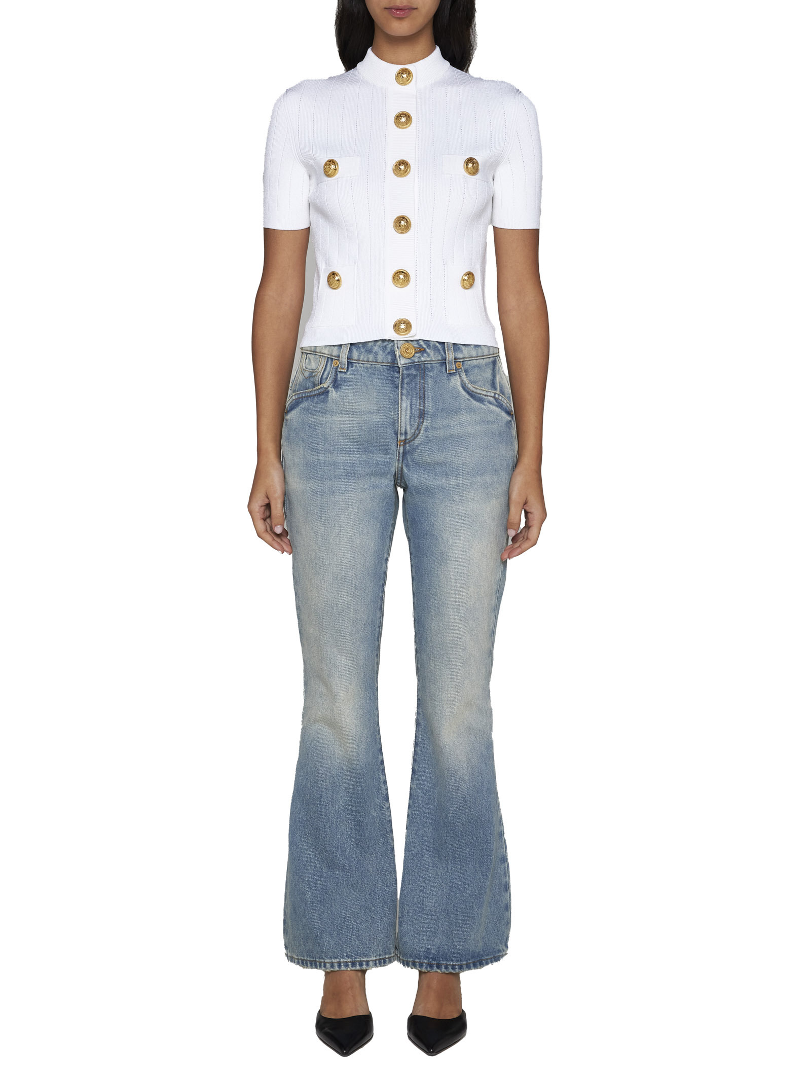 Shop Balmain Buttoned Knit Cardigan In White