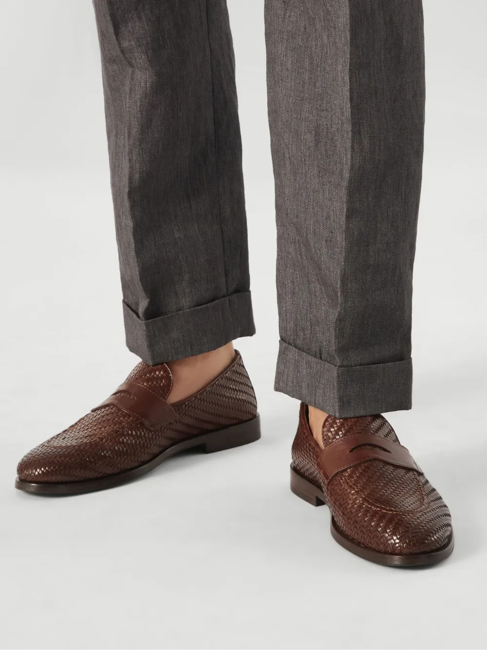 Brunello Cucinelli Leather Penny Loafers In Brown
