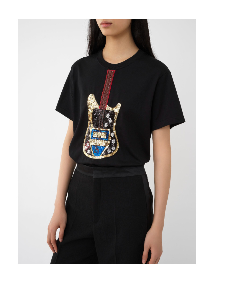 Chloé Sequin Embellished Guitar Print T-shirt In Multicolor