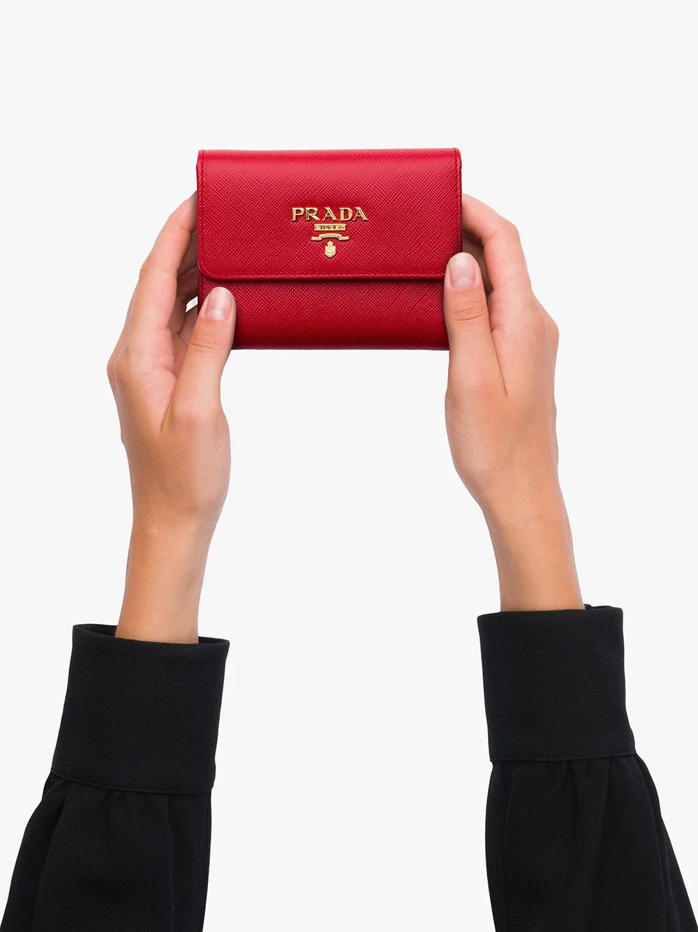 Prada Trifold Leather Wallet In Red