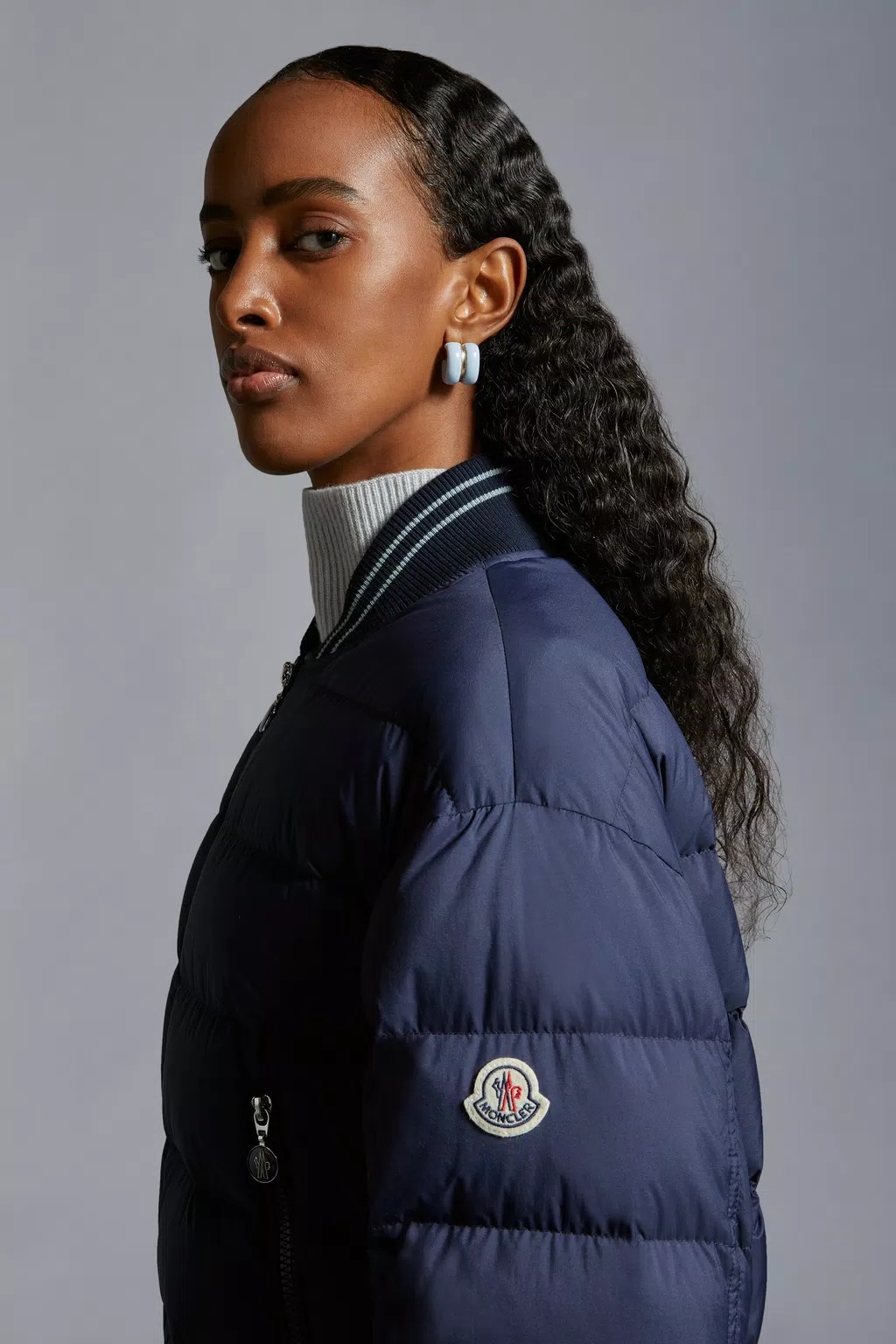 Shop Moncler Argo Down Bomber Jacket In Blue