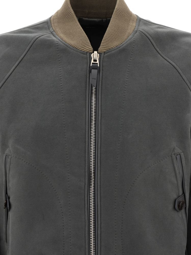 Tom Ford Ribbed-detail Zipped-up Bomber Jacket In Black