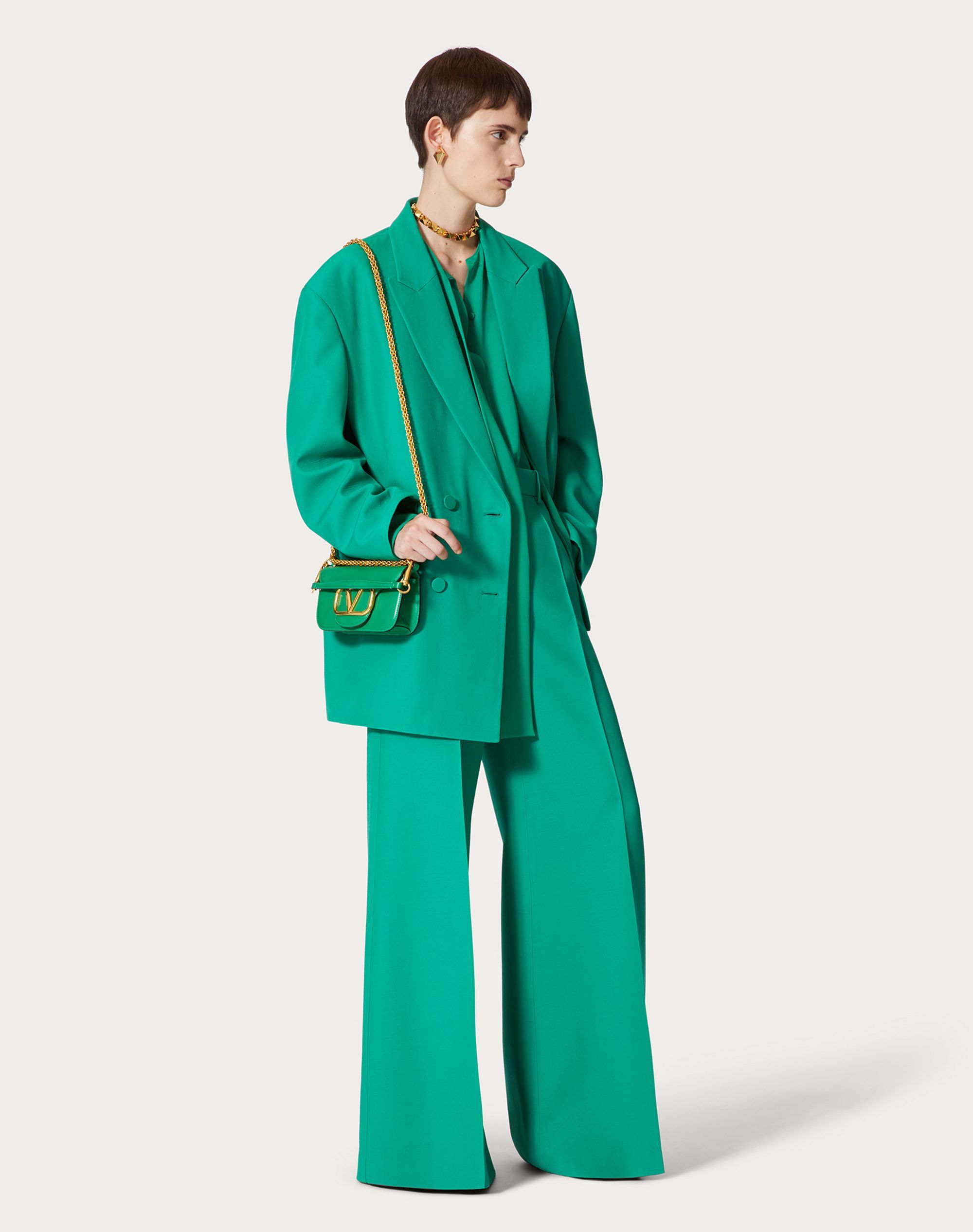 Valentino Oversized Double-breasted Wool And Silk-blend Crepe Blazer In Green