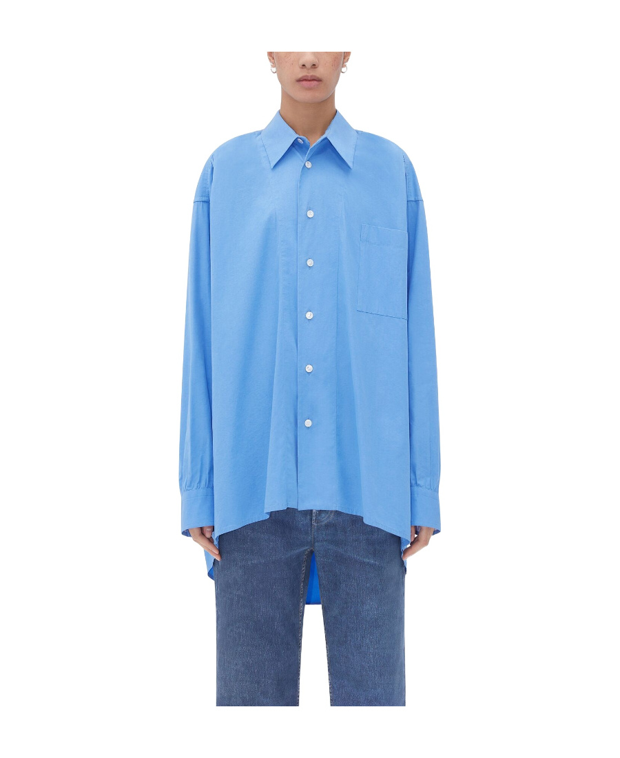 Bottega Veneta Oversized Gathered Cotton-blend Shirt In Blue