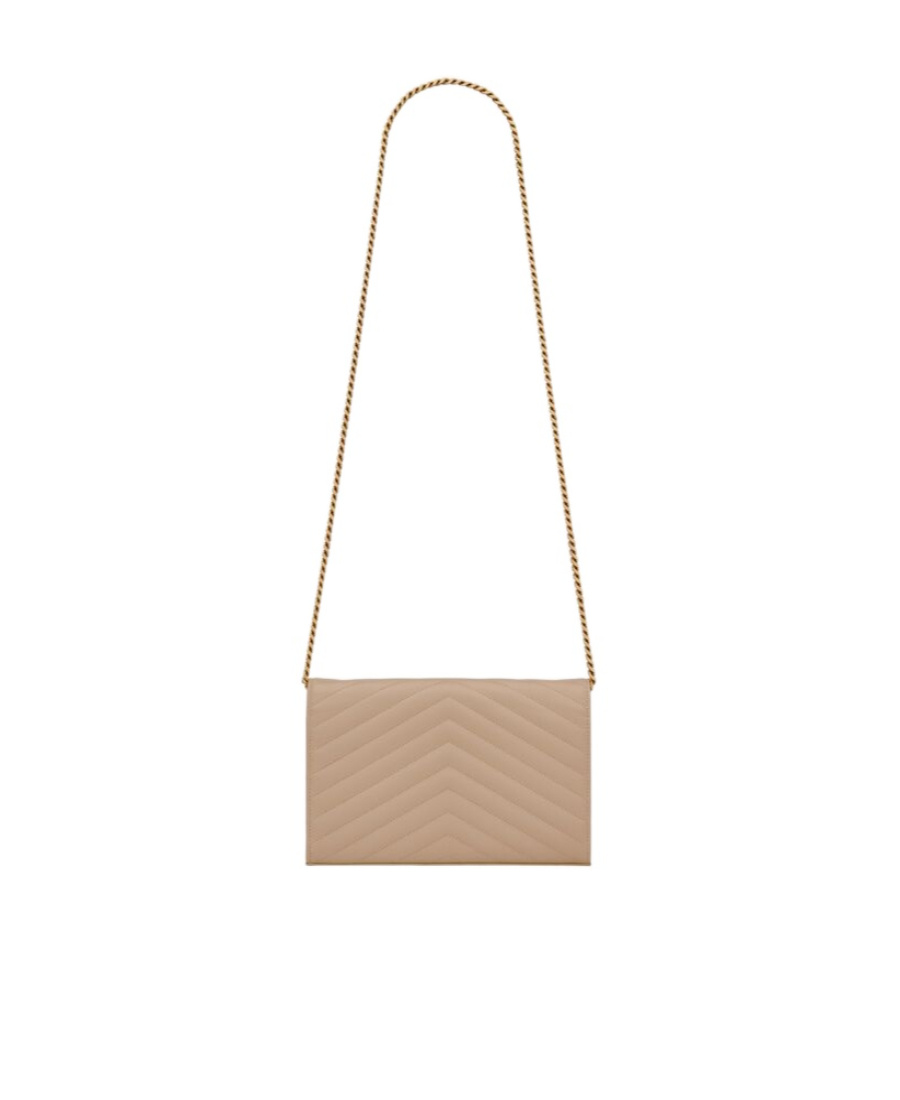 Saint Laurent Monogram-plaque Quilted Shoulder Bag In Nude