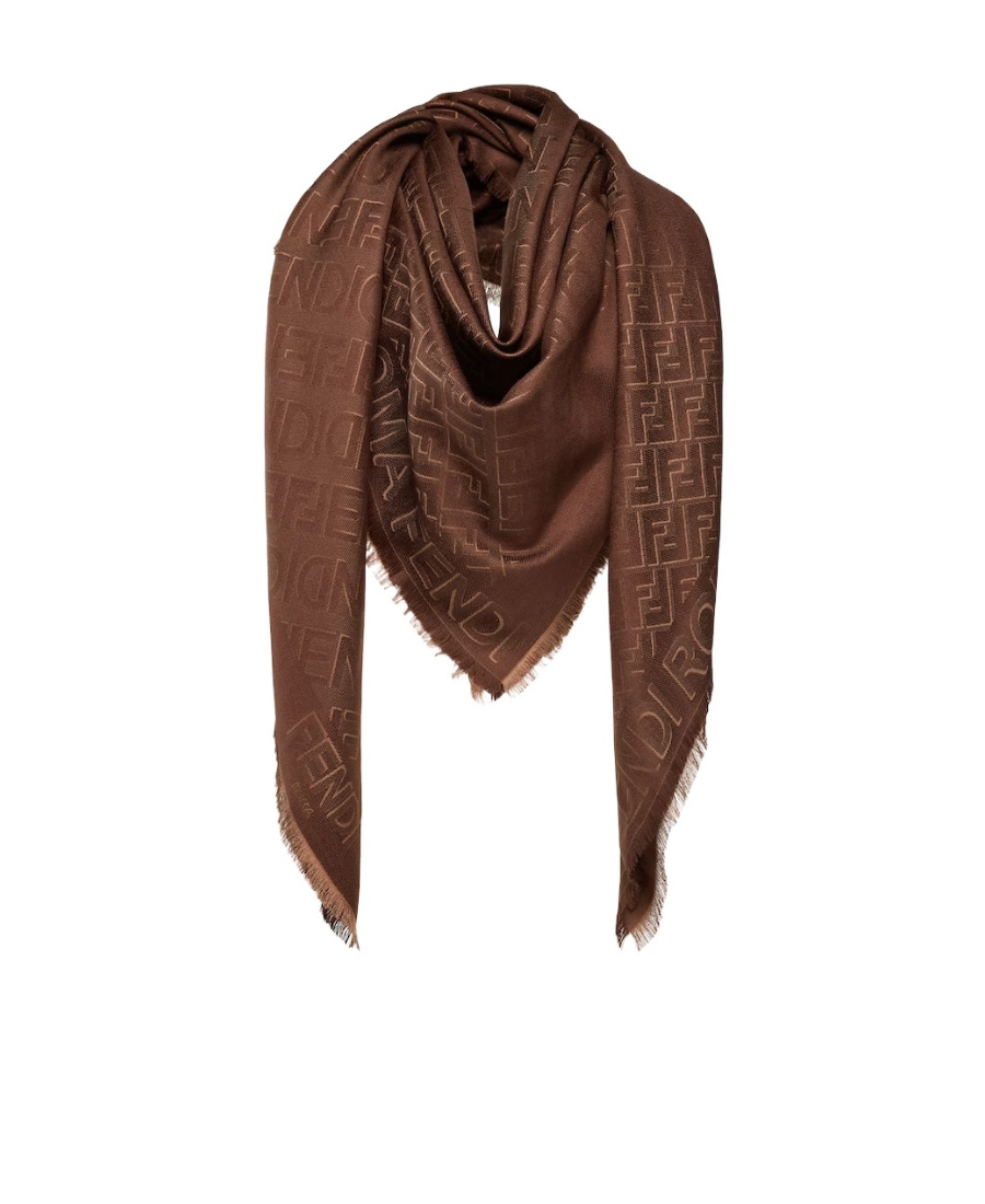 Fendi Ff-monogram Frayed Shawl In Brown