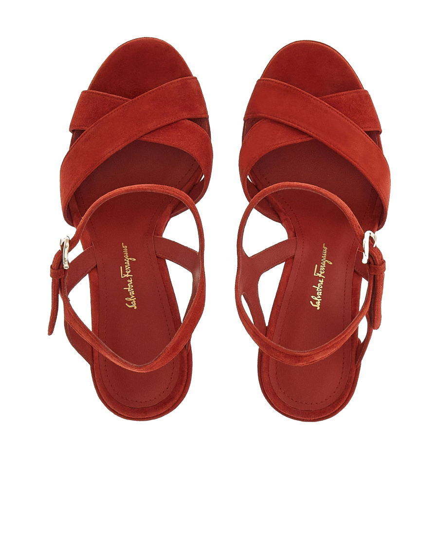 Ferragamo Sonya Platform Sandal With Block Heel In Red