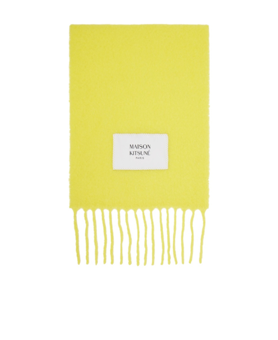Maison Kitsuné Yellow Plain Scarf In White