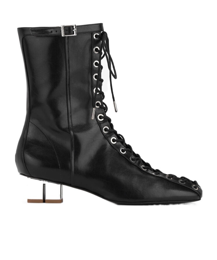 Ganni Black Oleatex Eyelets Lace-up Ankle Boots In Black