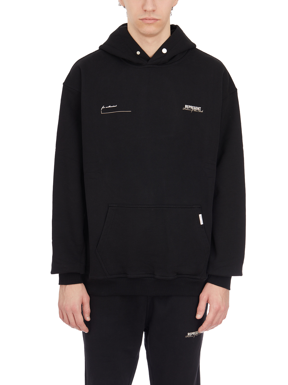 Represent 'patron Of The Club' Black Hoodie With Front And Back Logo Print In Black