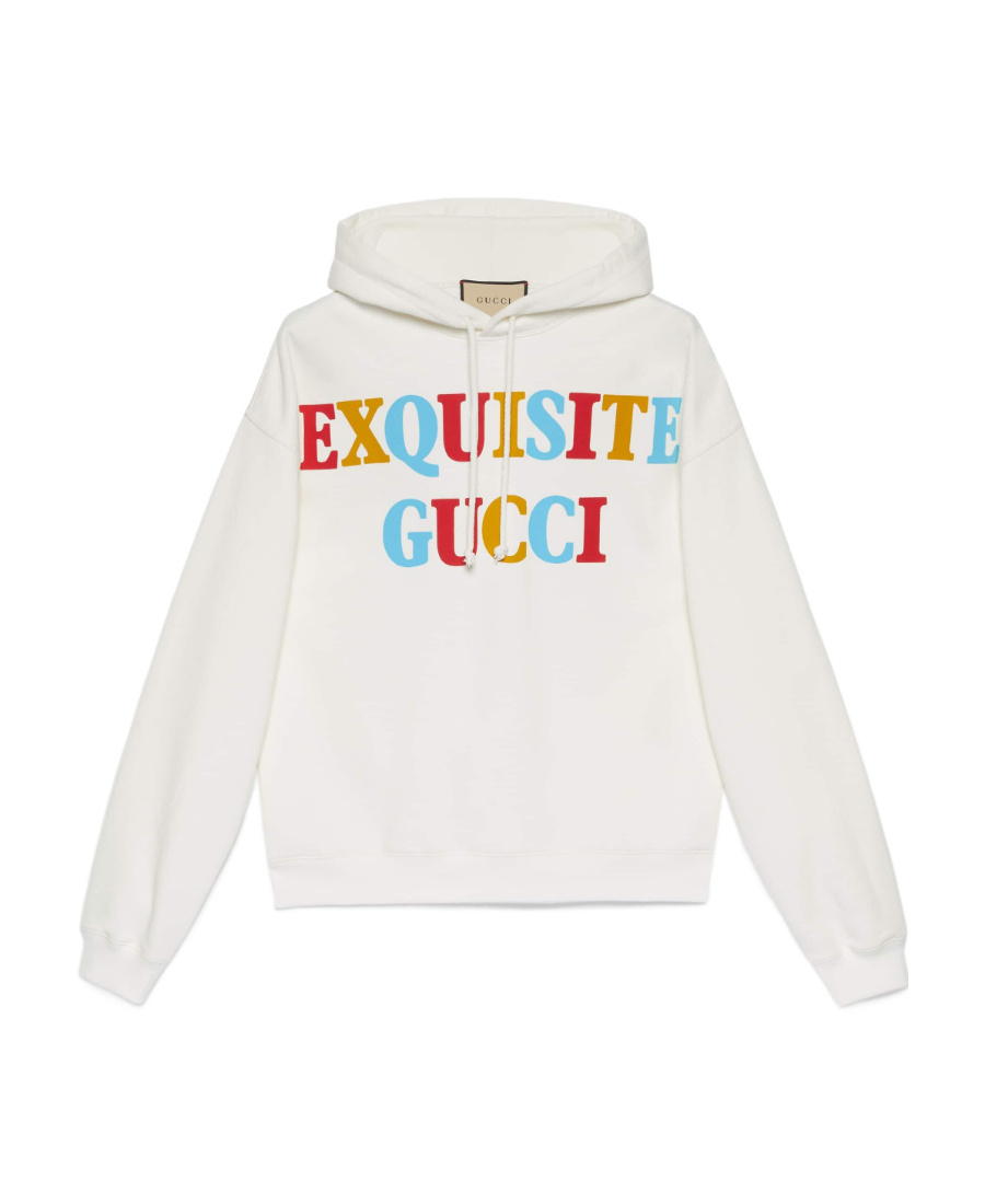 Gucci Hooded Sweatshirt With Unique Graphic Design And Bold Lettering In White