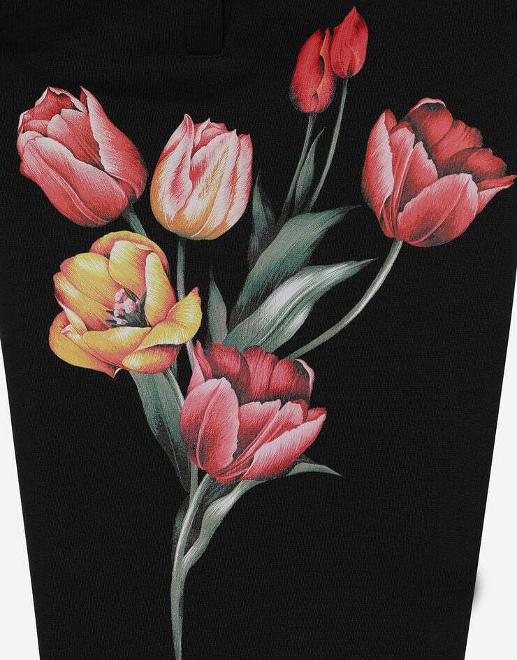 Dolce & Gabbana Cotton Floral Sweatpants In Black