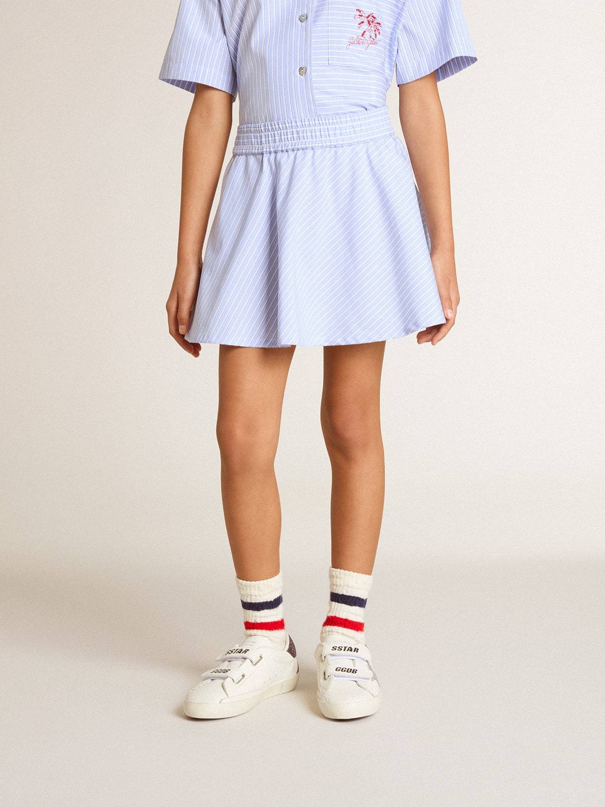 Golden Goose Light Blue Striped Cotton Skirt In Blue