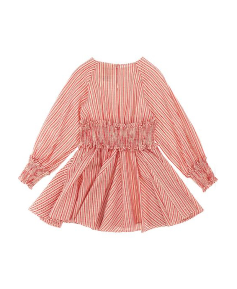 Douuod Smocked-waist Striped Dress In Pink