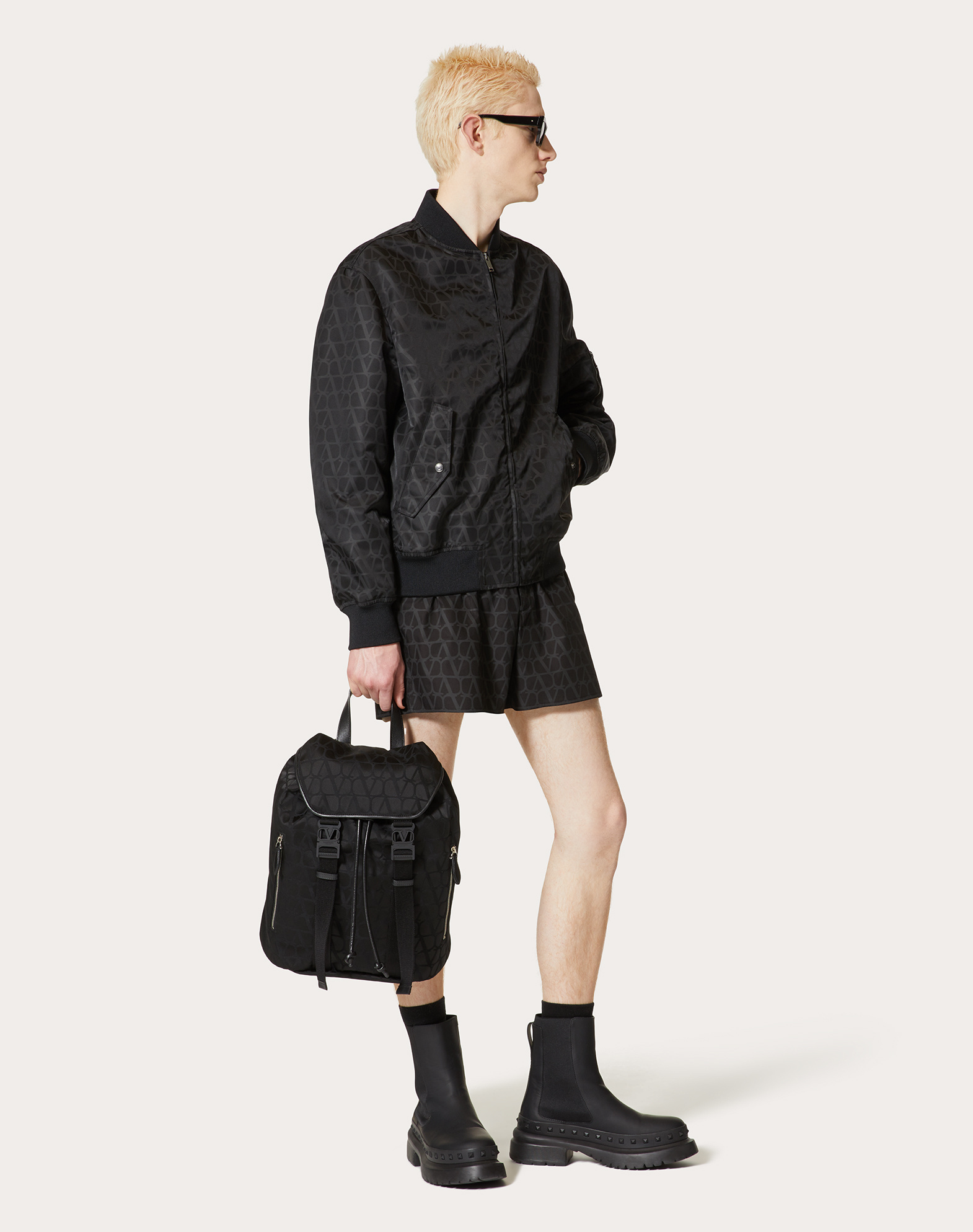 Valentino Geometric Pattern Lightweight Bomber Jacket In Black