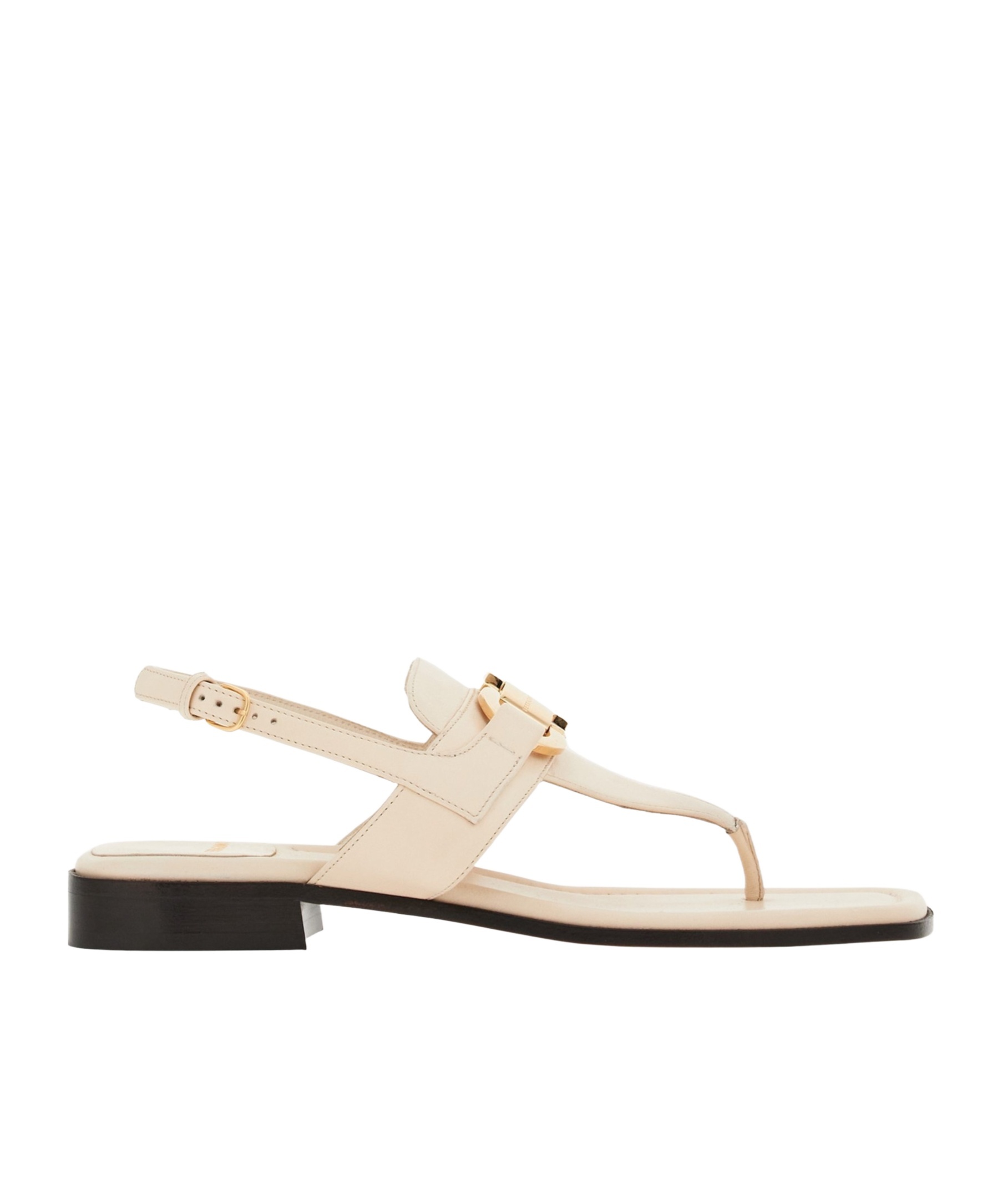 Ferragamo Ivory Gancini Ornament Thong Sandal In Nude