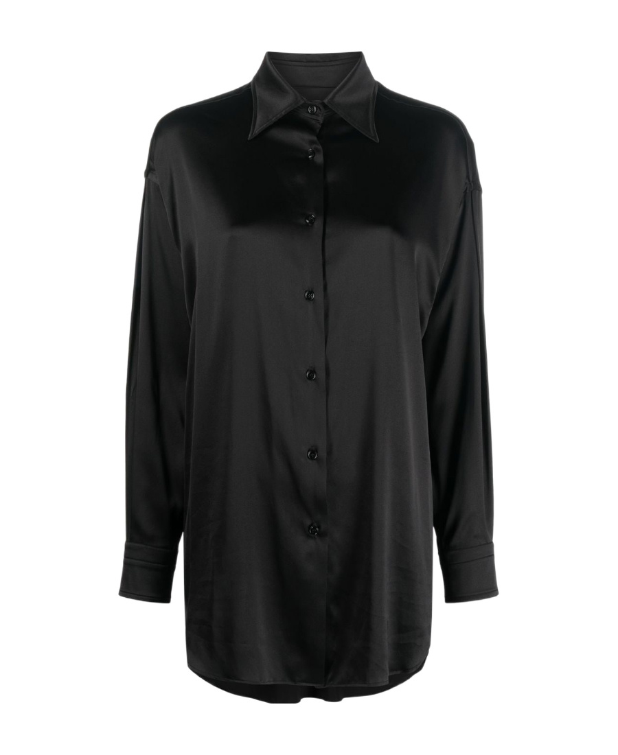 Tom Ford Stretch Silk Satin Relaxed Fit Shirt Clothing In Black
