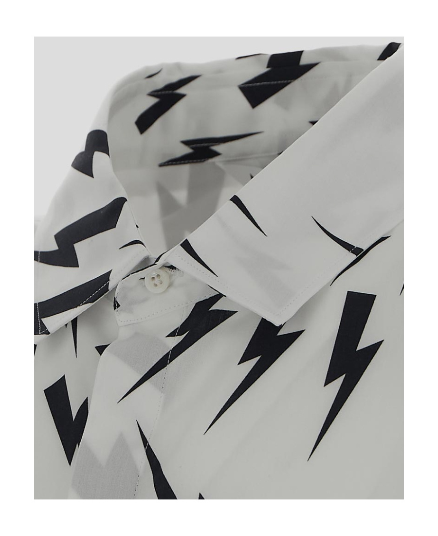 Neil Barrett Thunderbolt-print Cotton Shirt In Gray