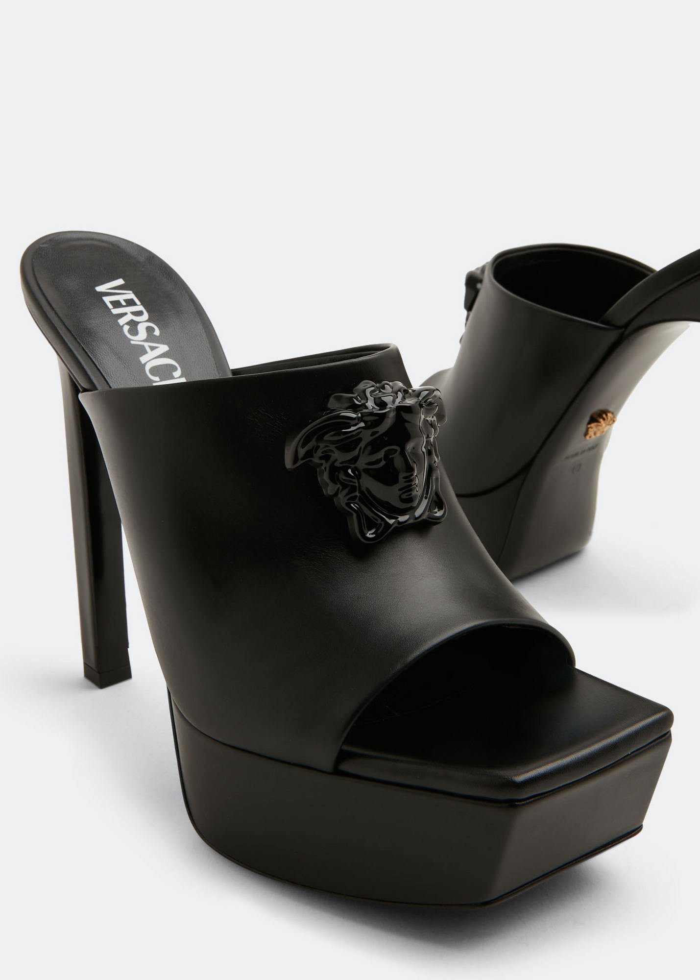 Versace 140mm Medusa Leather Platform Mules In Black