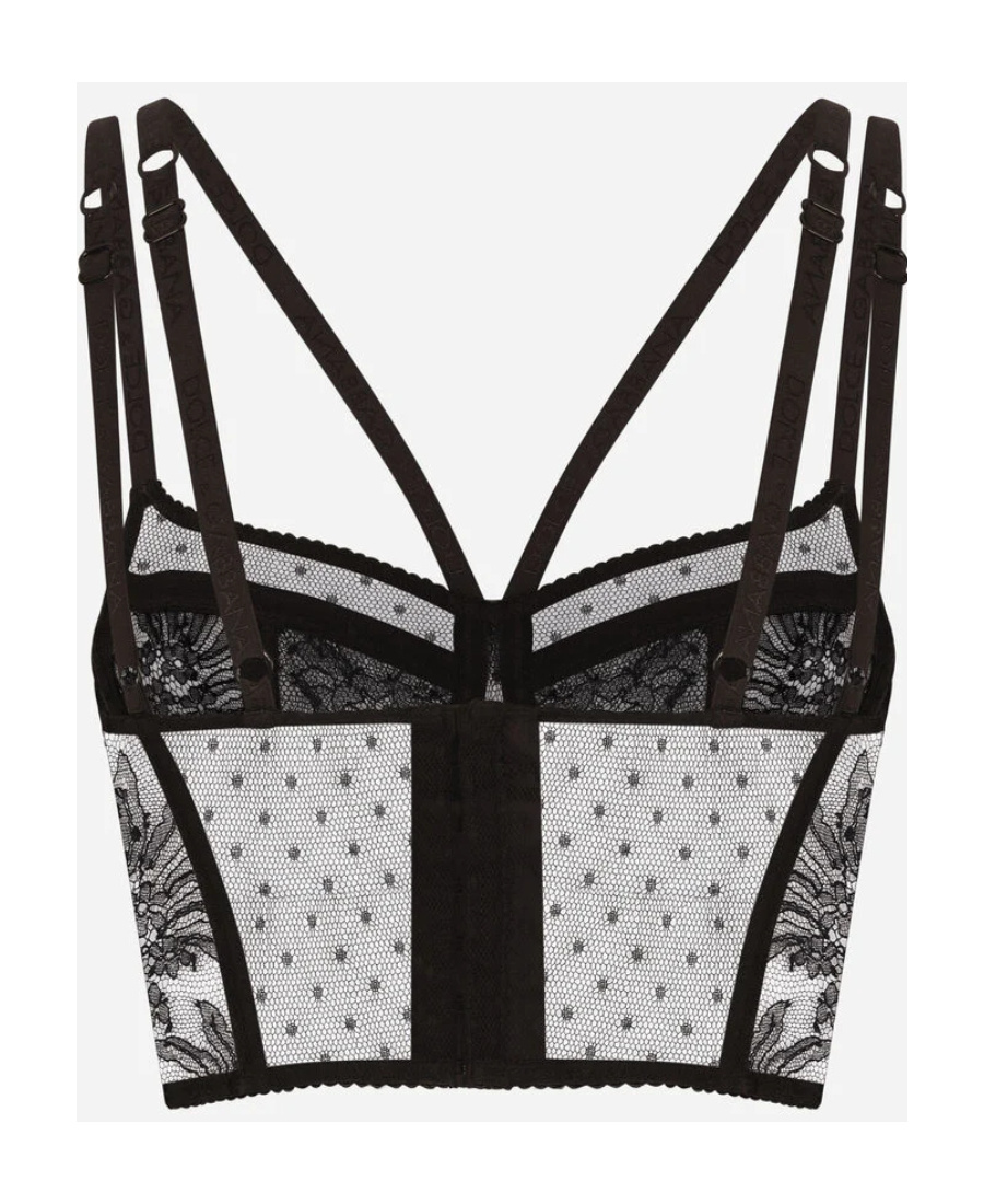 DOLCE & GABBANA SEMI-SHEER LACE-PANEL BRA 