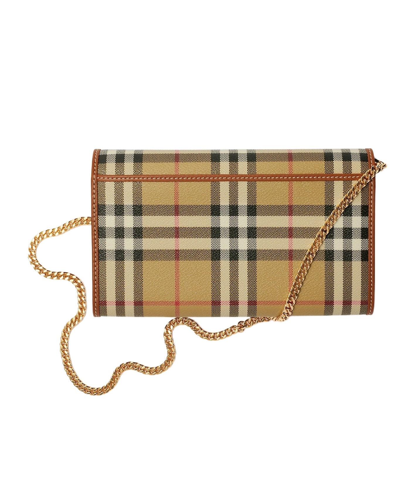 Burberry Hannah Check Coated Canvas Wallet On A Chain In Nude