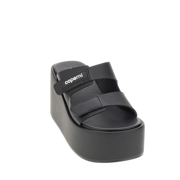 Coperni Black Wedges With Logo Patch On The Front And Touch-strap Closure In Leather Woman In Black