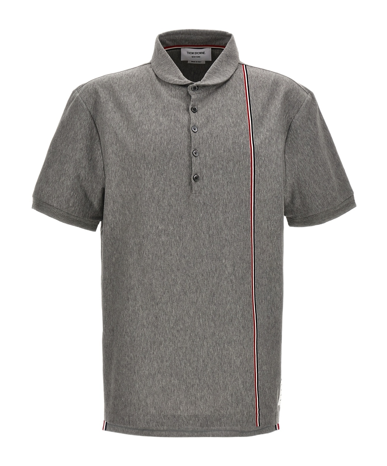 Thom Browne Striped Detail Polo Shirt With Short Sleeves In Gray