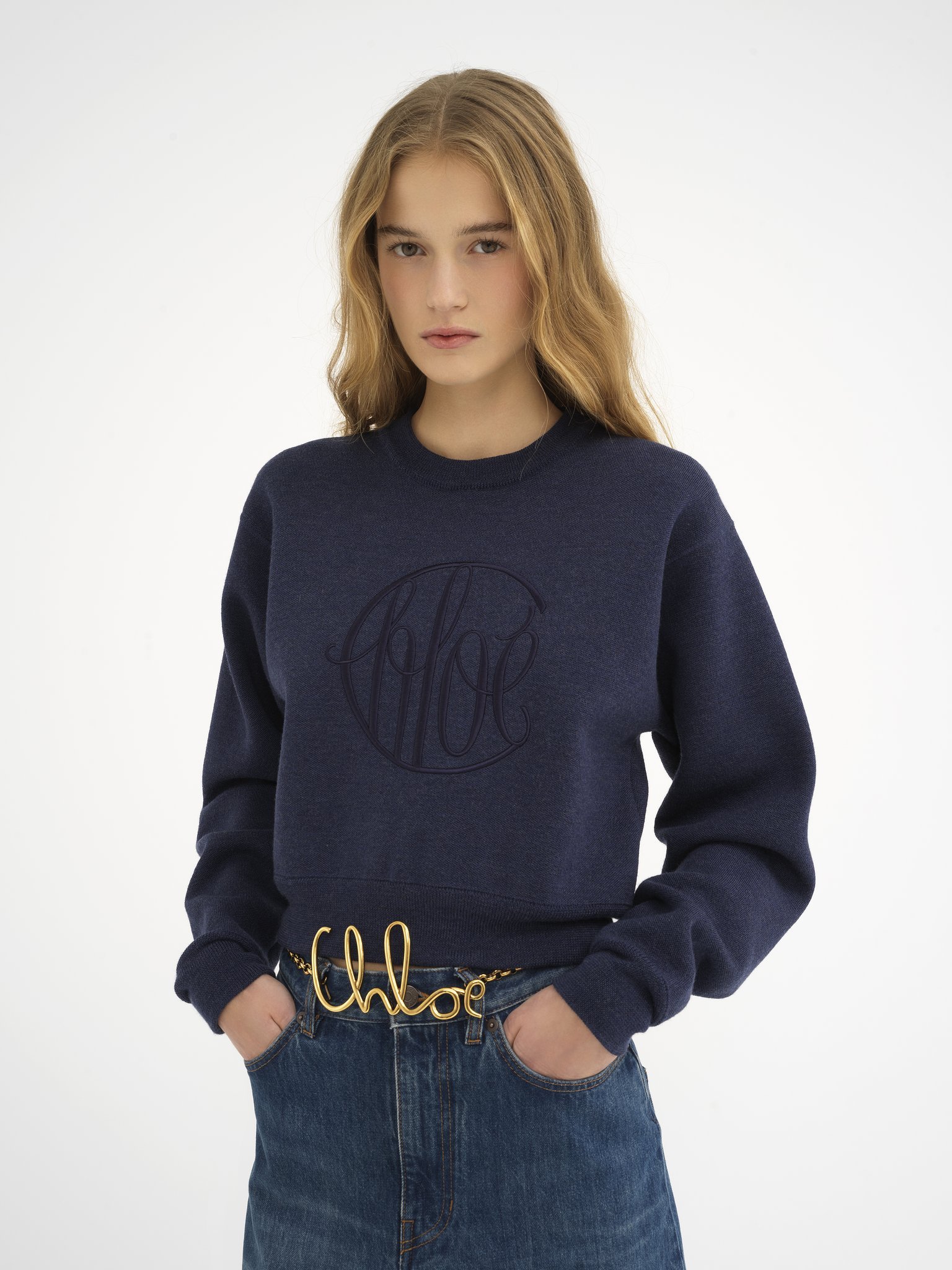 Chloé Short Linen Knit Sweater In Black