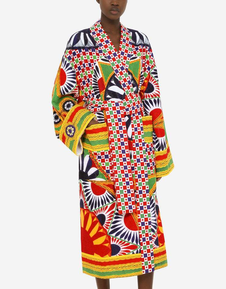 Dolce & Gabbana Graphic-print Long Sleeve Bathrobe In Multicolor