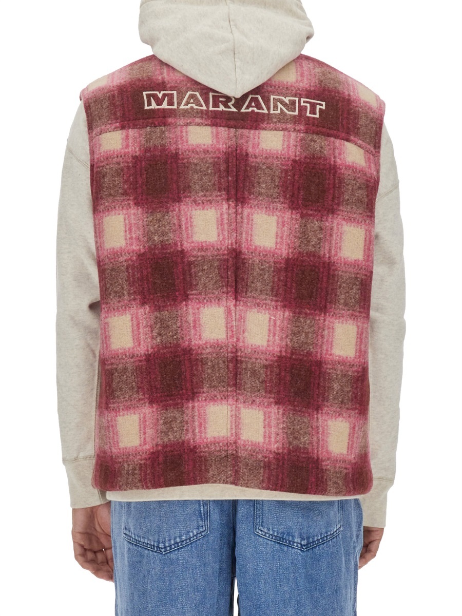 Isabel Marant Plaid Checked Zip-up Gilet In Brown