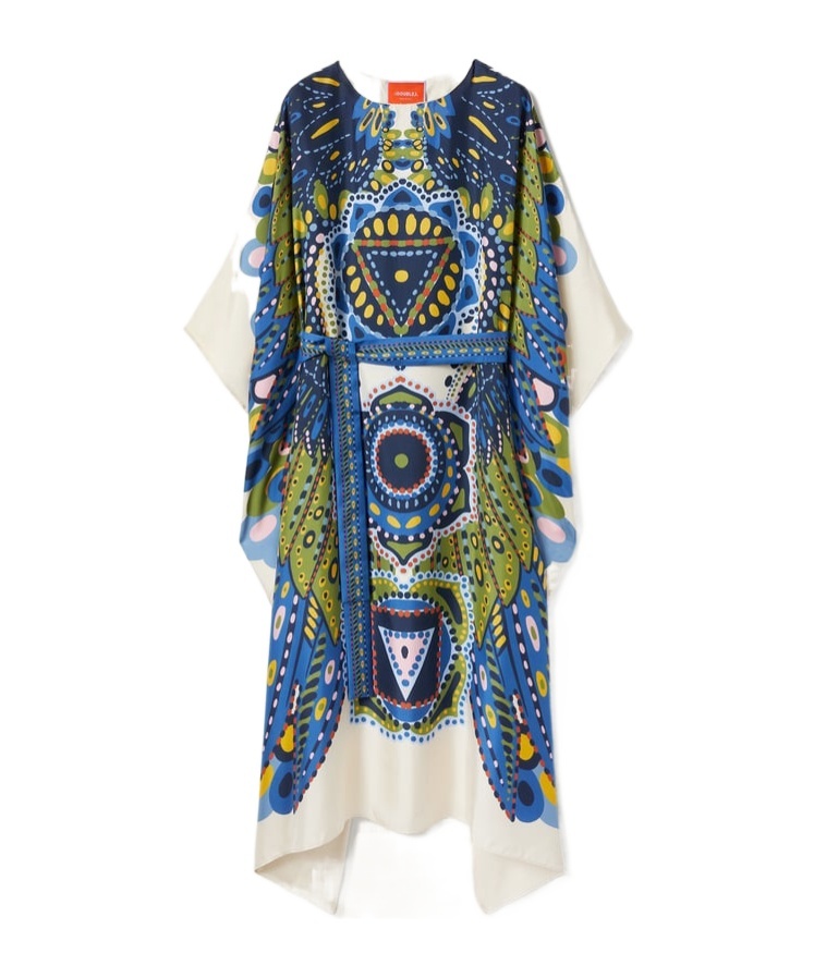 La Doublej Multicolor Kaftan With Belted Waist And All-over Graphic Print In Blue