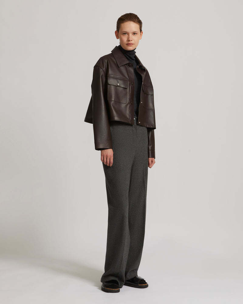 Shop Yves Salomon Short Leather Jacket In Brown