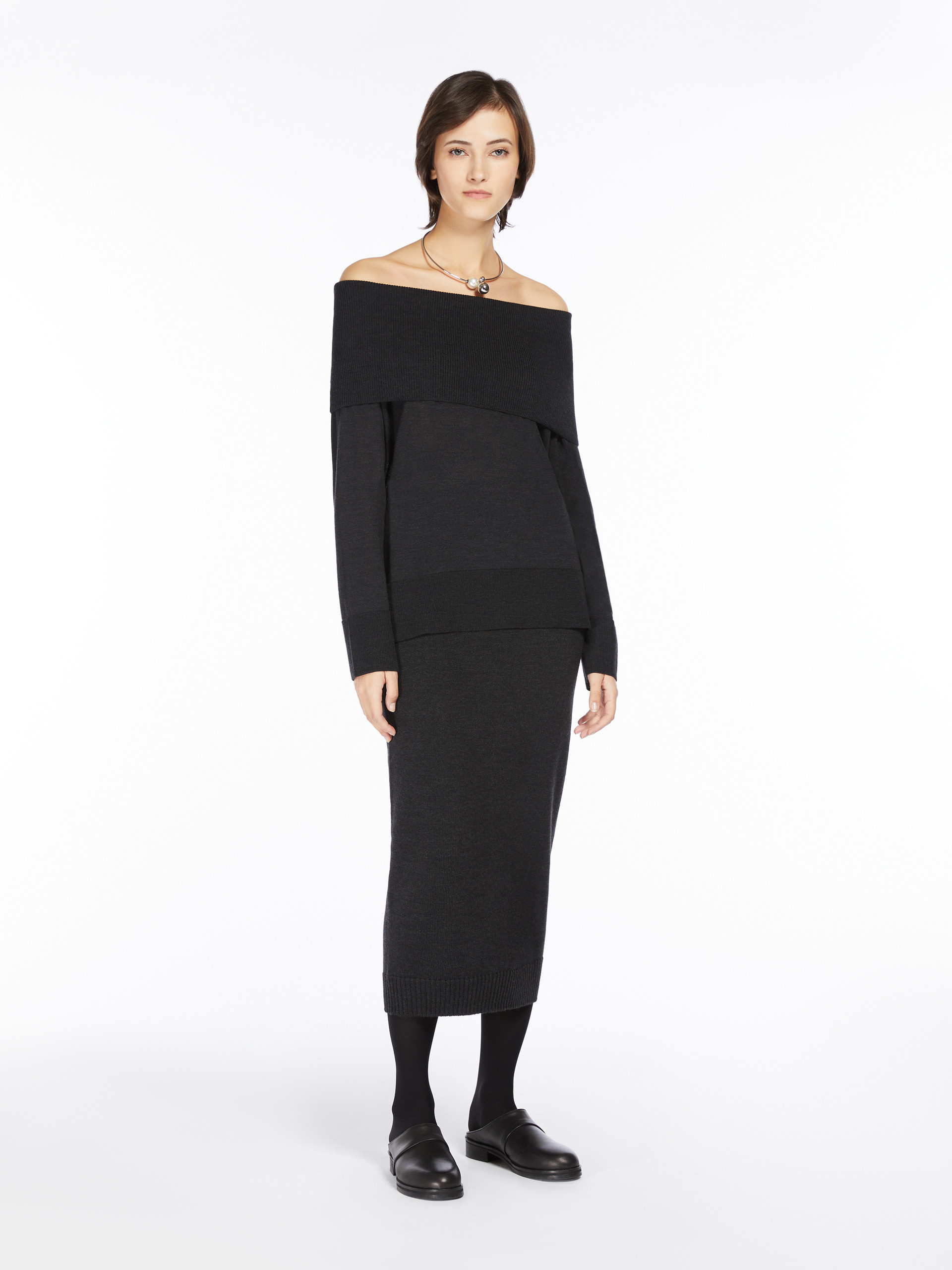 Max Mara Elastic Waist Wool Skirt In Black