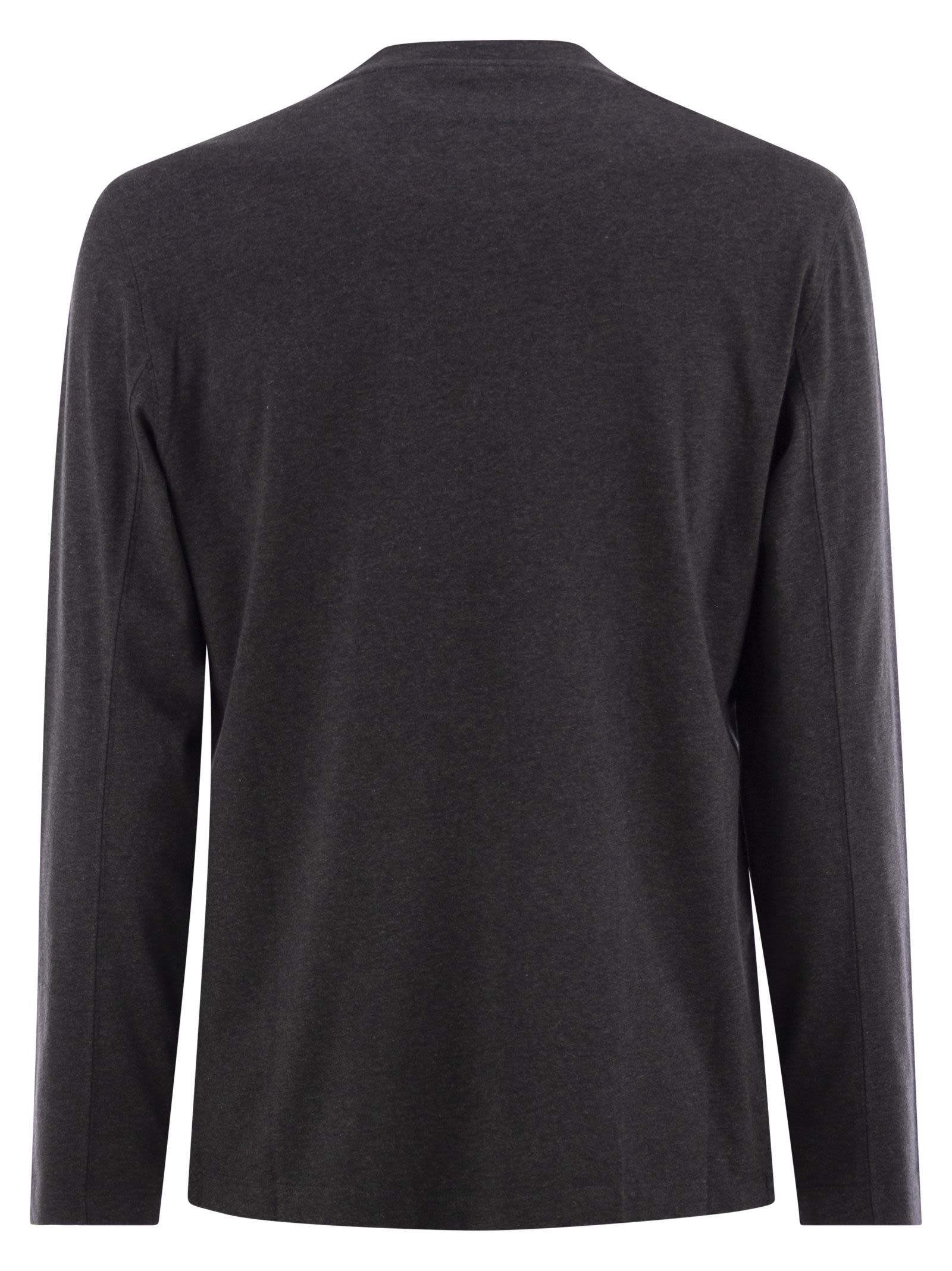Brunello Cucinelli Men Crew-neck Cotton Jersey T-shirt With Long Sleeves In Black