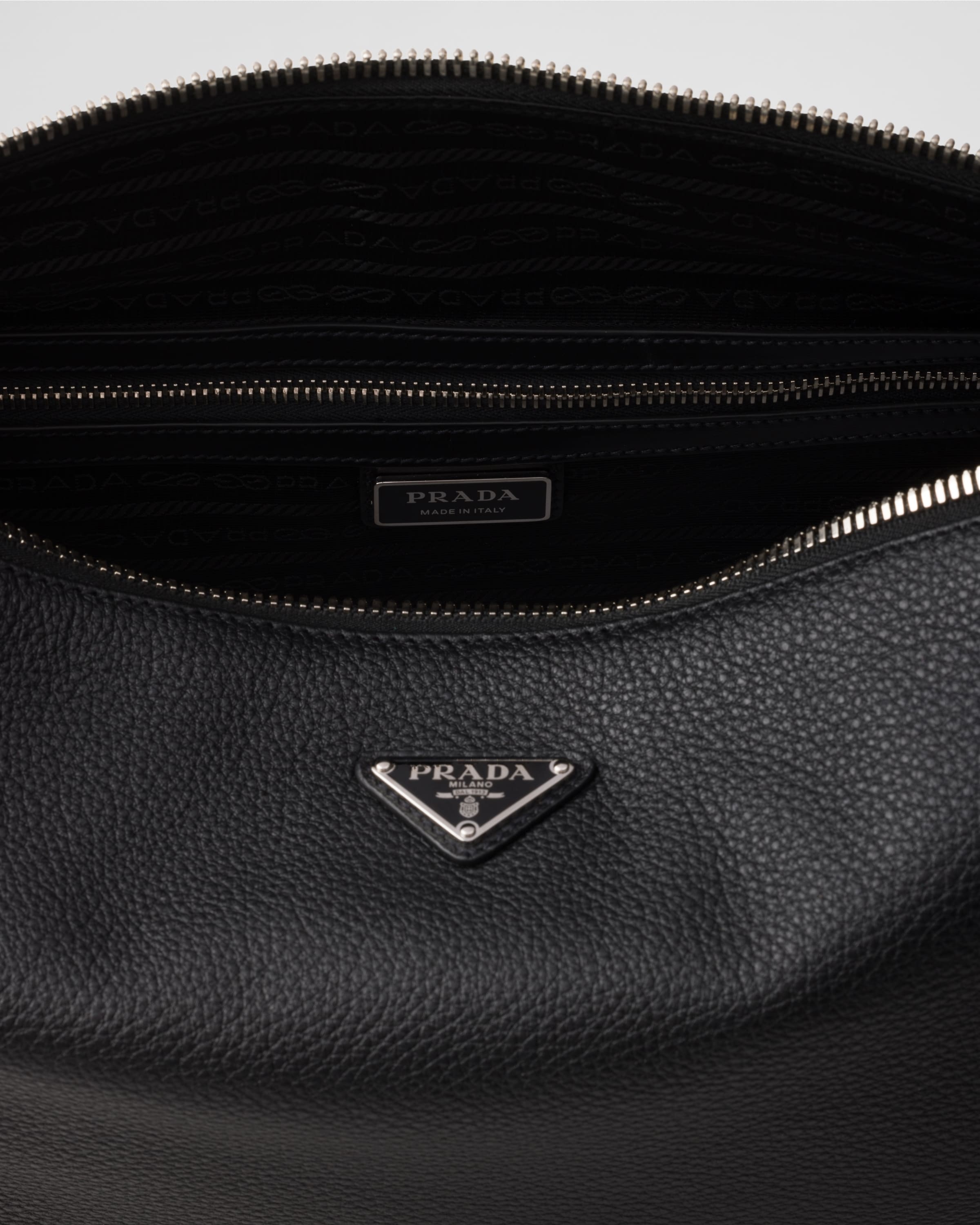 Prada Triangle Logo Leather Shoulder Bag In Black
