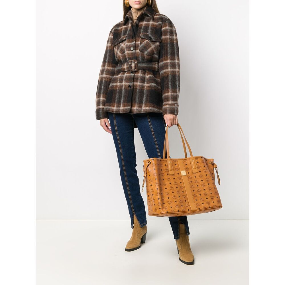 Mcm Large Liz Monogram-print Tote Bag In Brown