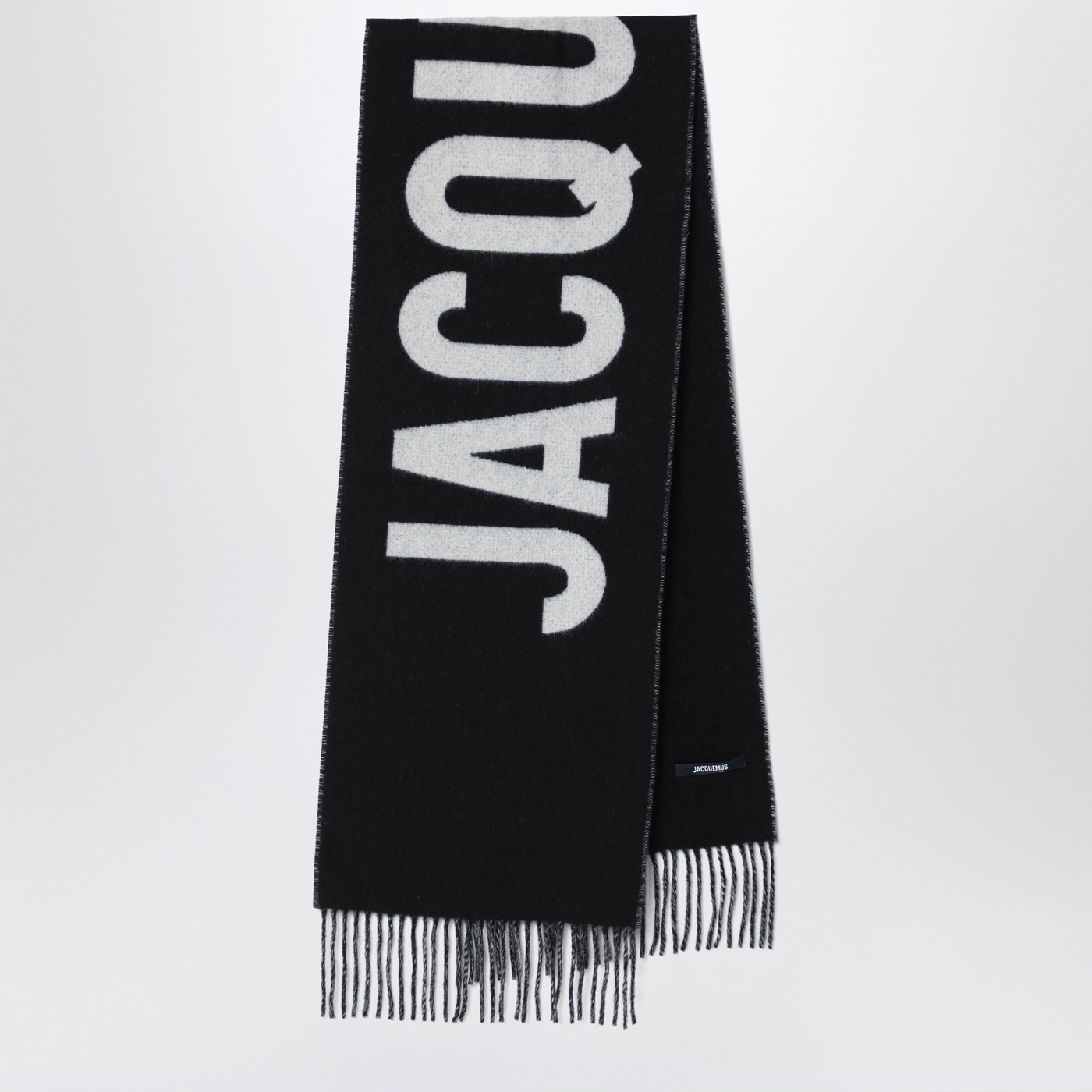 Jacquemus The Brushed Wrap Scarf With Fringed Detail In Black
