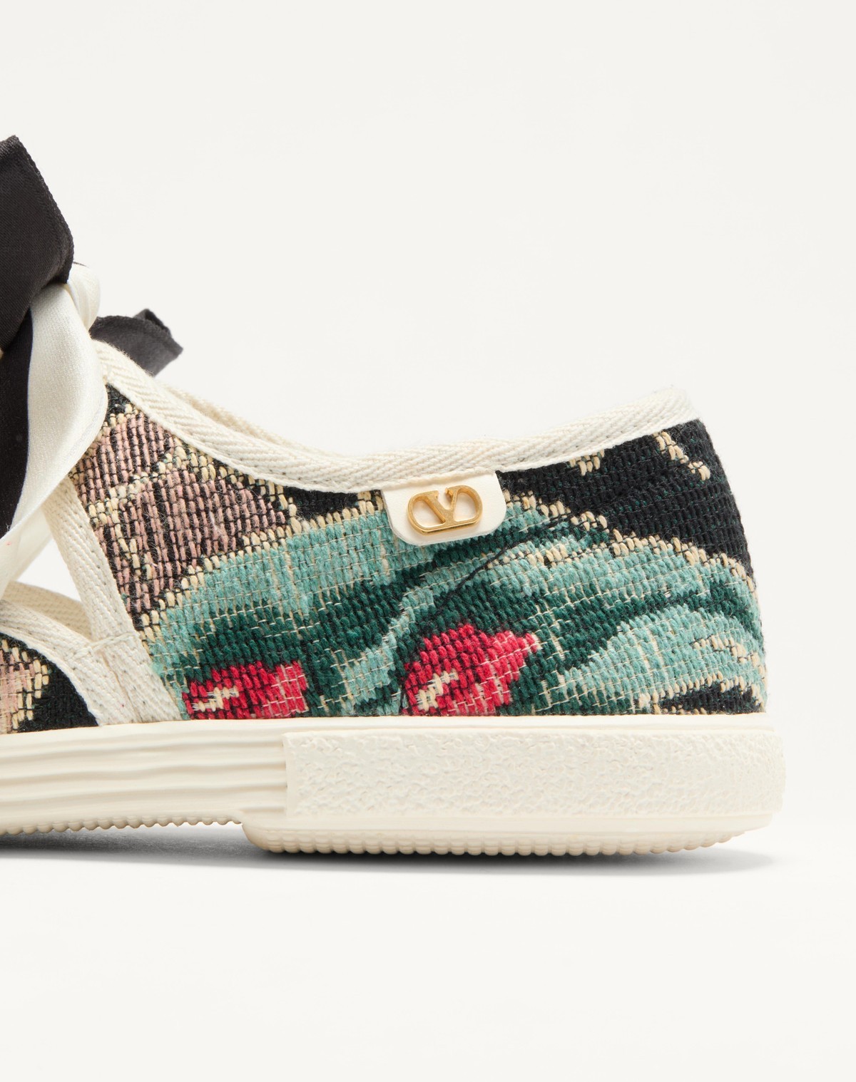Valentino Bay By Bay Ballerina Trainer In Jacquard Fabric With Floral Embroidery In Multicolor