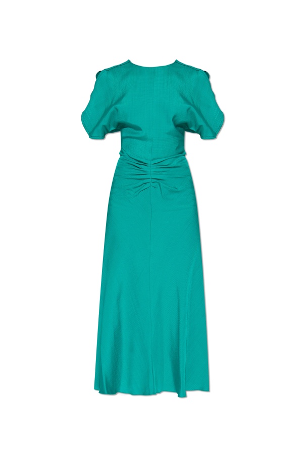 Victoria Beckham Gathered Waist Midi Dress In Green