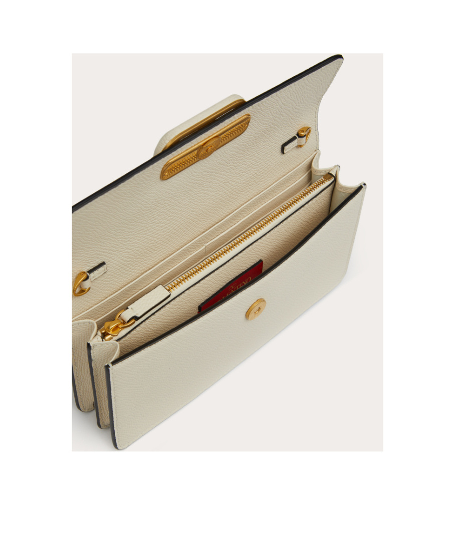 Valentino Vlogo Signature Grainy Calfskin Wallet With Chain In White