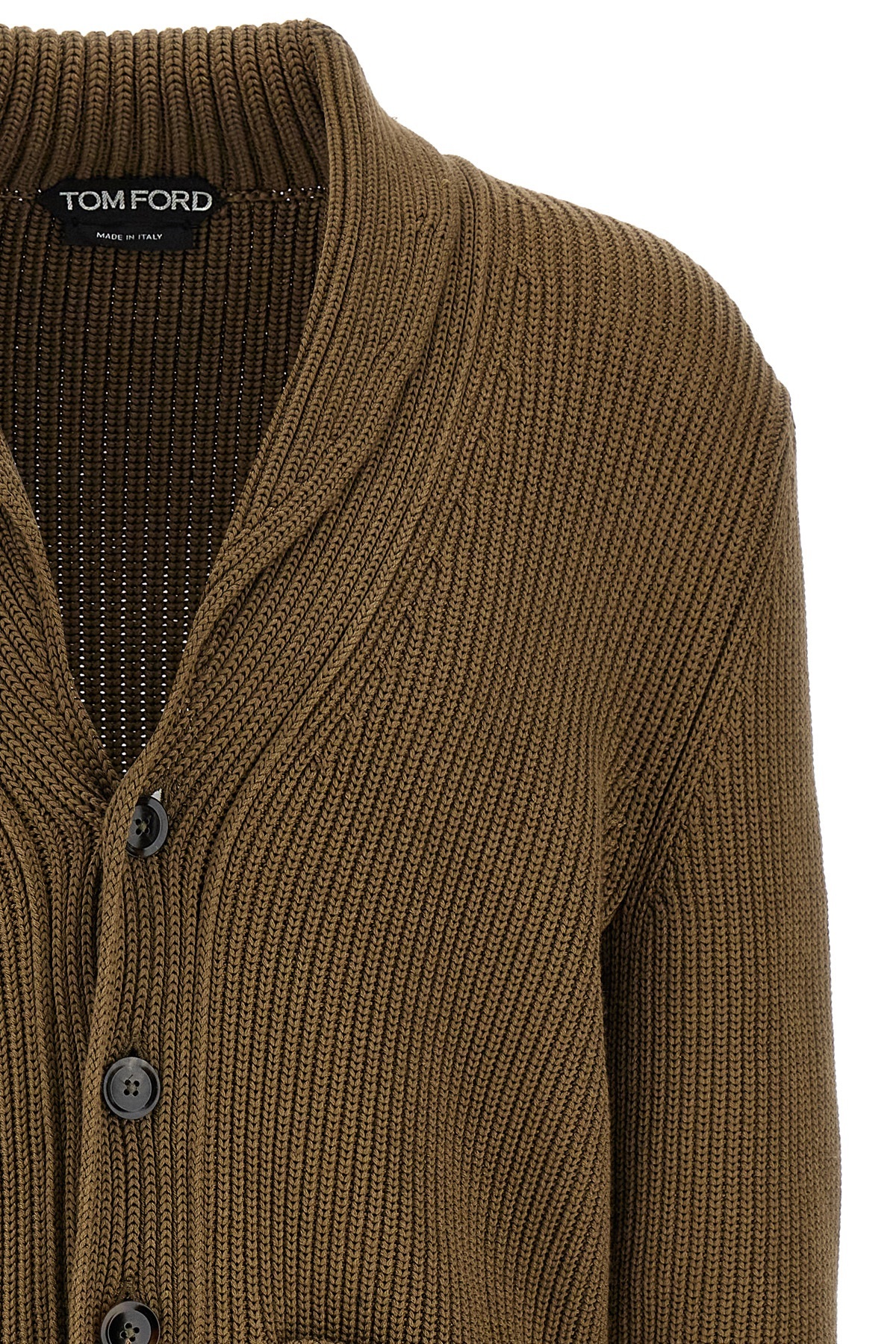 Tom Ford Ribbed Texture Shawl Collar Front Pockets In Green