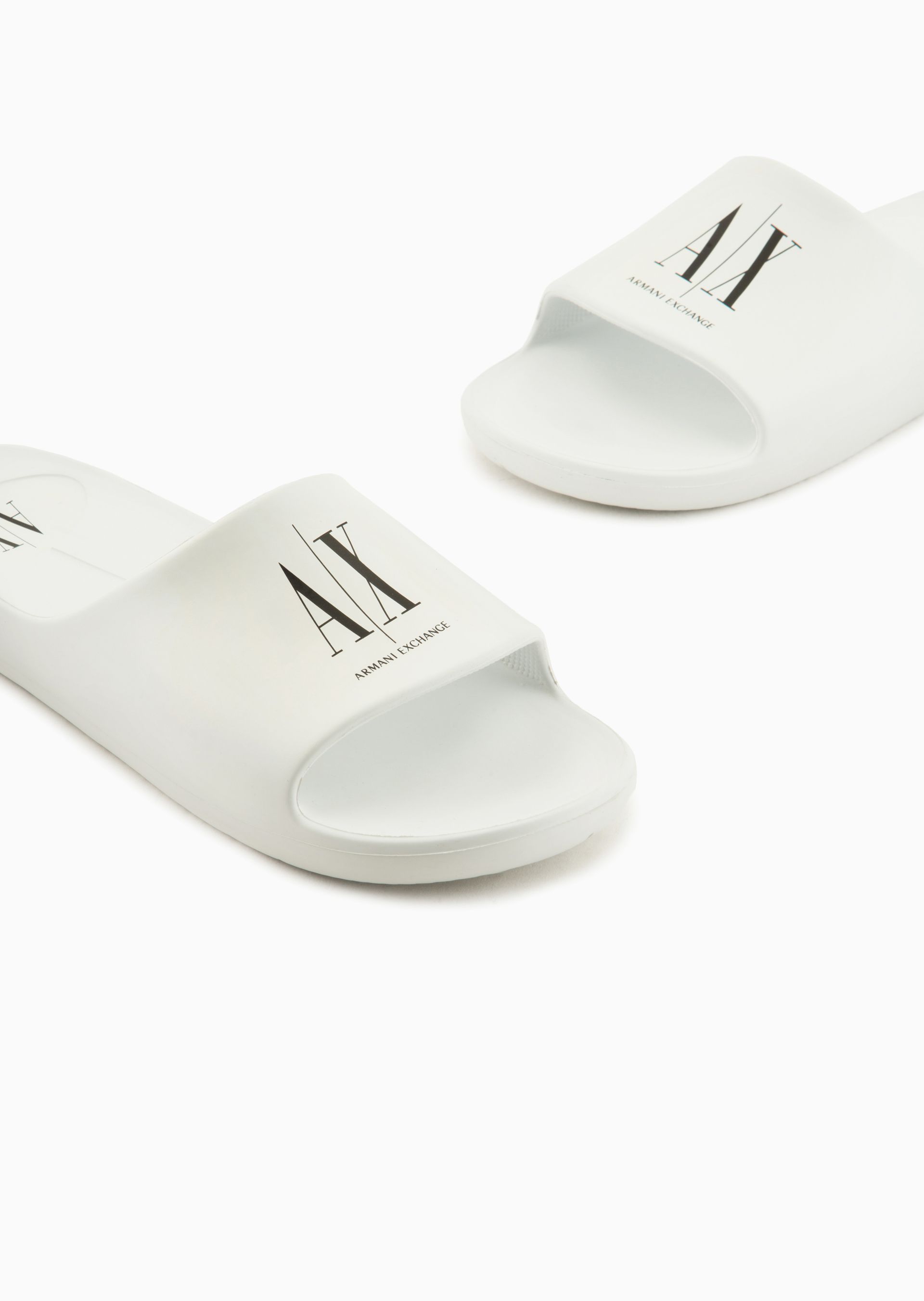 Armani Exchange Logo Slippers In White