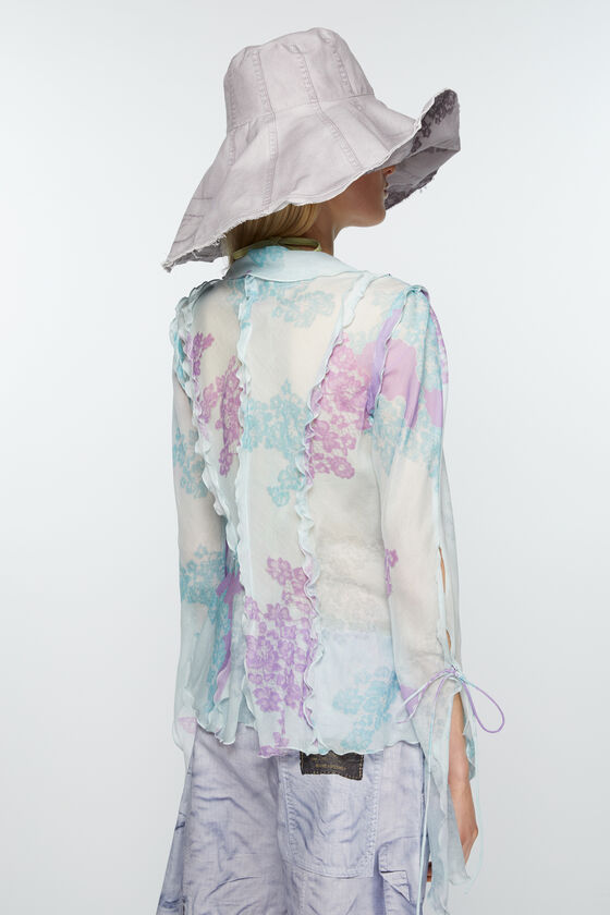 Acne Studios Printed Cotton And Silk Chiffon Top In Blue