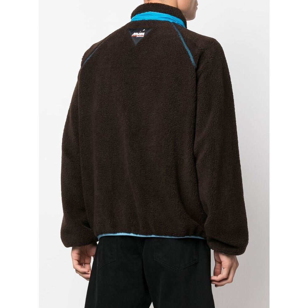 Msgm Logo High Neck Jacket With Contrast Pockets In Black